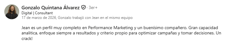 Recomendación de LinkedIn de Gonzalo Quintana Álvarez, Digital Consultant